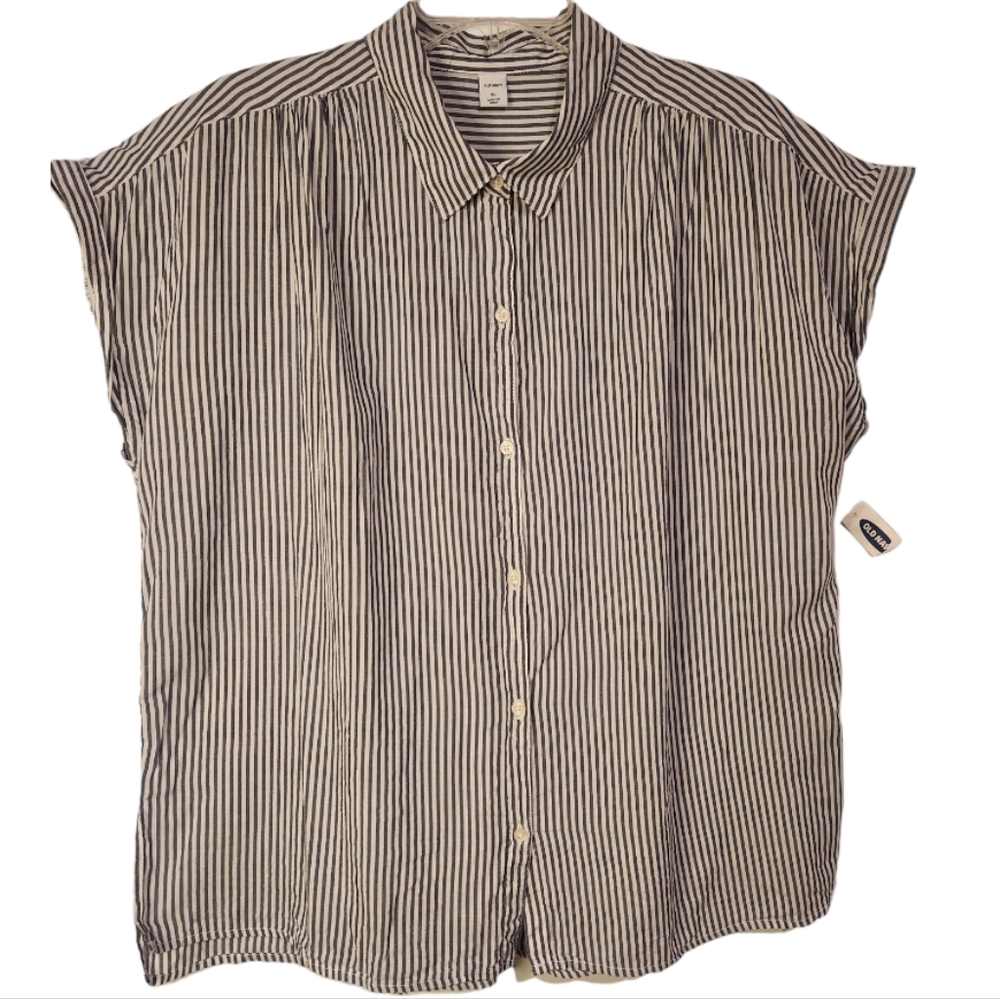 Old Navy Blue White Striped Sleeveless Button Down Shirt Size XL NWT